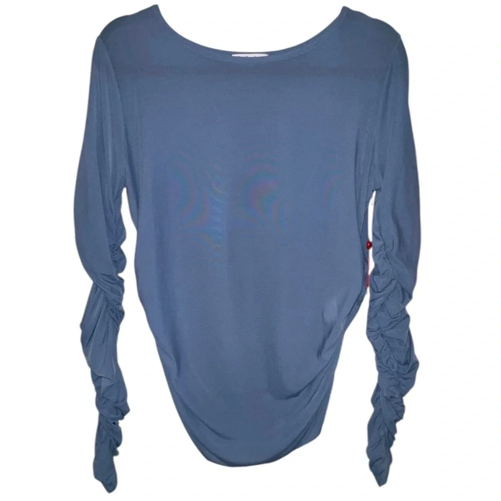 Casa Zeta-Jones | Ruffled Long Sleeve Semi-Sheer Blouse Top - Size L - NWT - Picture 3 of 11